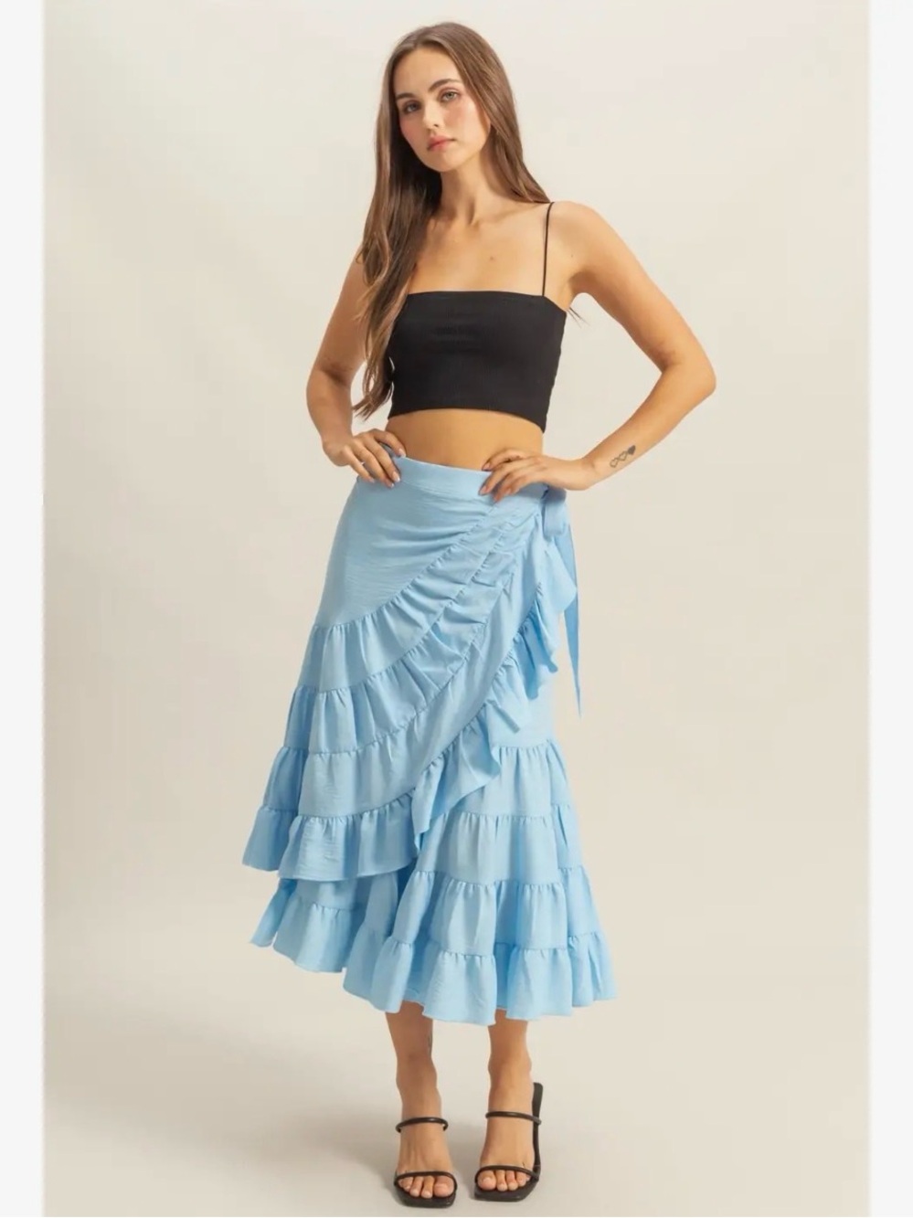 HYFVE Light Blue Ruffle Wrap Midi Skirt - Picture 5 of 7